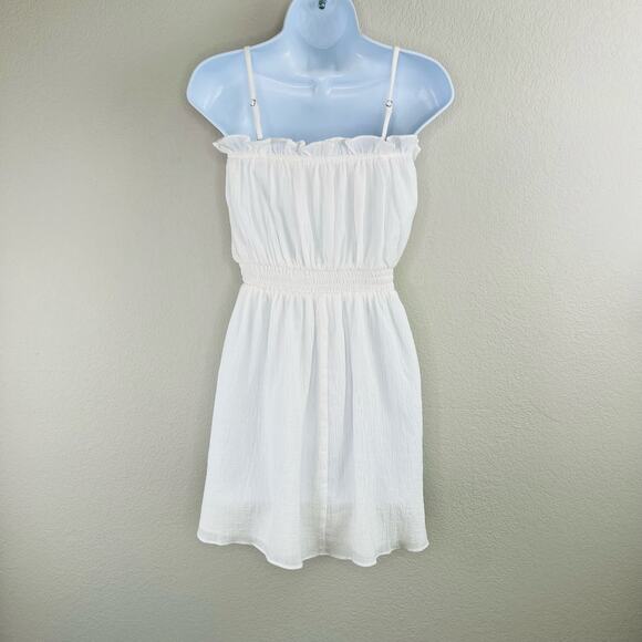 All in Favor White Cotton Gauze Square Neck Sleeveless Smocked Mini Dress XS/SM - Picture 3 of 12